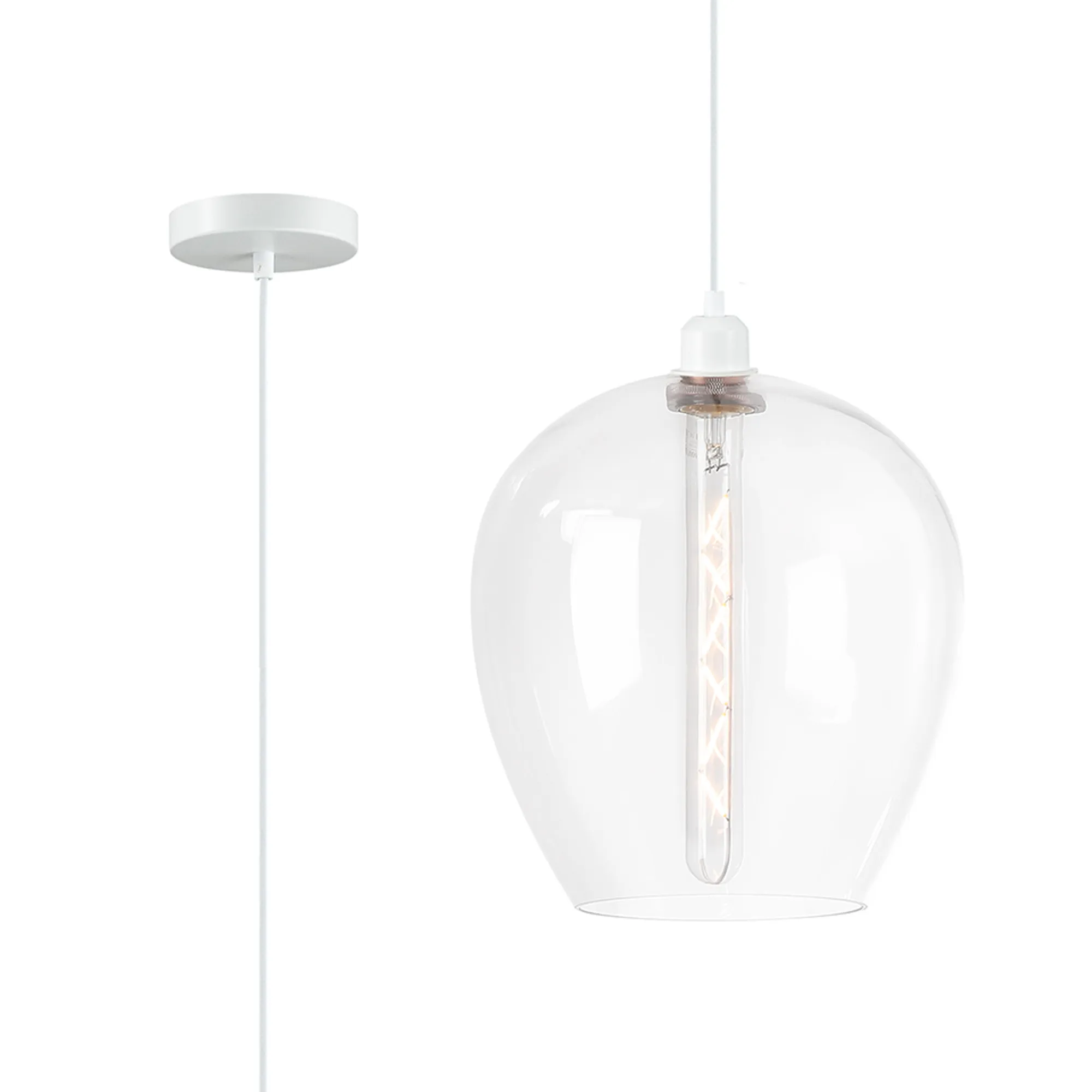 DK1115  Cawdor Single Pendant, 1 Light E27, Matt White/Clear Wine Glass
